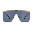 thumbnail image 2 of Flat Top Half Metal Rim Oversize Rectangle Shield Mob Sunglasses Gold - Black, 2 of 4