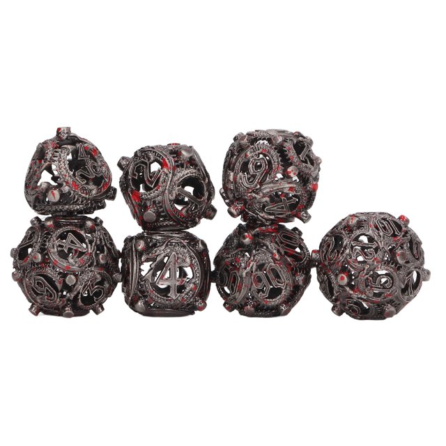 Juego de dados huecos de 7 uds, juego de dados poliédricos de Metal grabado con balanceo portátil de cobre para juegos de mesa manchados de sangre