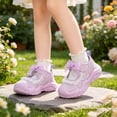 thumbnail image 2 of Xfvqtps Kids Girls Mesh Sneakers Closed Toe Cutout Breathable Hook and Loop Lace Bow Soft Sole Flats Summer Walking Shoes, 2 of 9