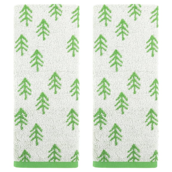 REGALWOVEN Cute Plant Pattern Hand Towels, 14" x 30" Cotton Soft Absorbent Bathroom Hand Towel Set for Bath, Spa, Hotel, Kitchen Light Green 2-Piece
