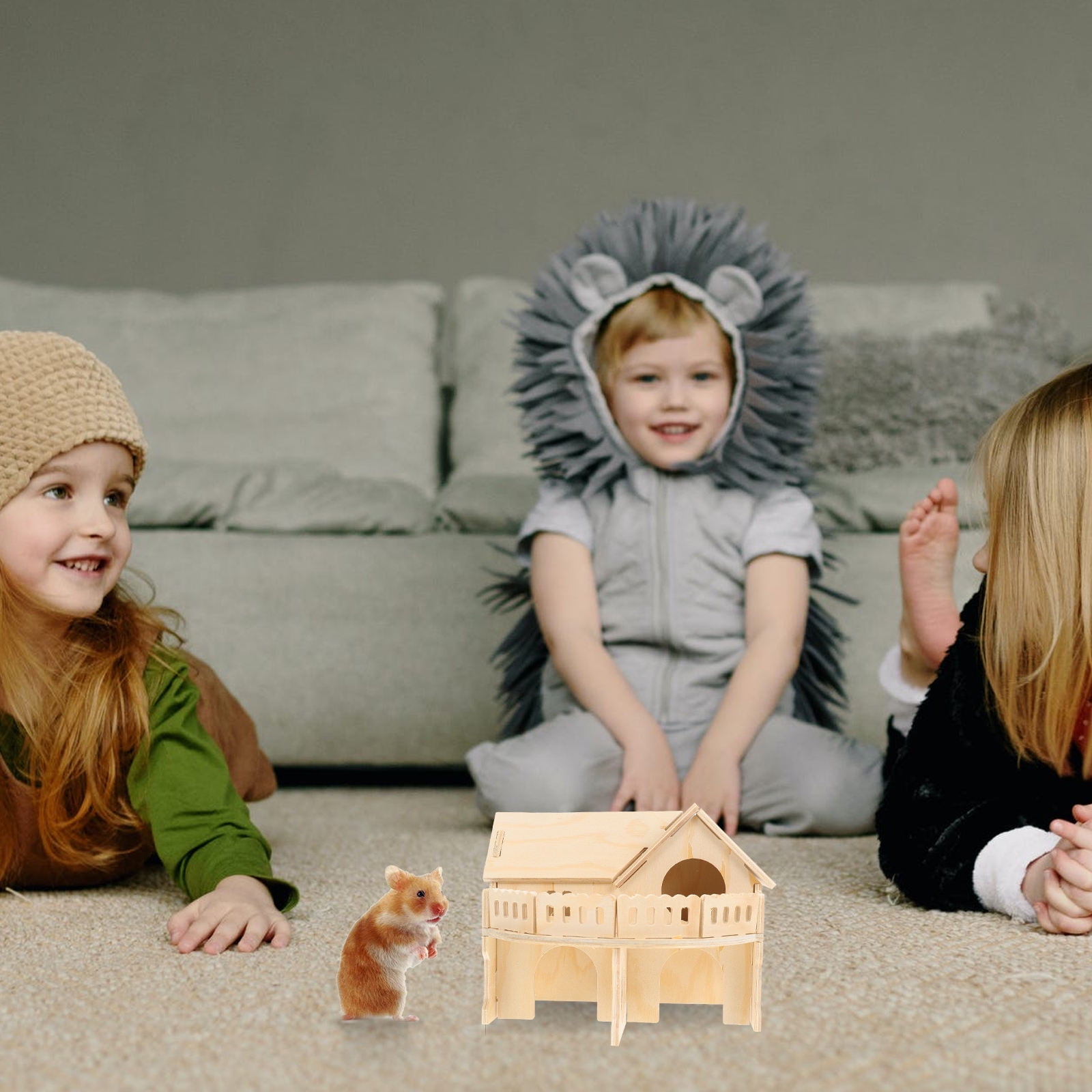 SWETRACE Wooden Hamster Hideout House Brown Wood Small Animal Nest Cozy Habitat Shelter for Gerbil Mouse Dwarf Hamster