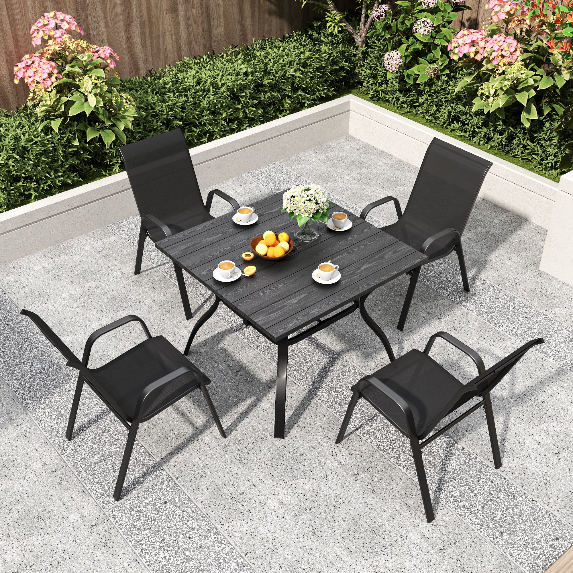 Leumius 4pcs Patio Dining Chairs with Armrest,Textilene Outdoor Dining Chair for All Weather,Stackable Armrest Chairs for Backyard,Deck,Garden,Black