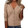 thumbnail image 2 of Dwellite Cardigan Sweaters for Women with Button V Neck Long Sleeve Tops Open Front for Fall Clothes Light Brown -AZ26 S, 2 of 6