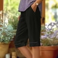 thumbnail image 2 of Dresfit Bermuda Shorts Women Knee Length Linen Shorts 2026 Summer Solid Baggy Cropped Pants Beach Elastic Waist Loose Pedal Pushers with Pockets Black 2XL, 2 of 5