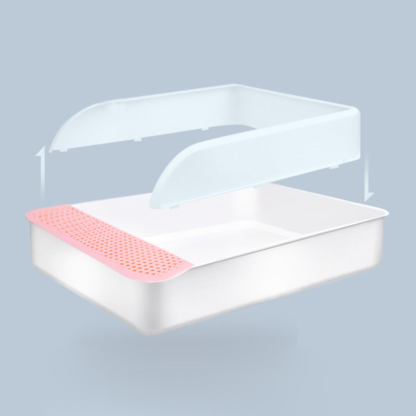 Open Tray Semi Enclosed Kitty Durable Easy Cleaning Removable Non Toilet for Indoor Cats Rabbit Pink White Large