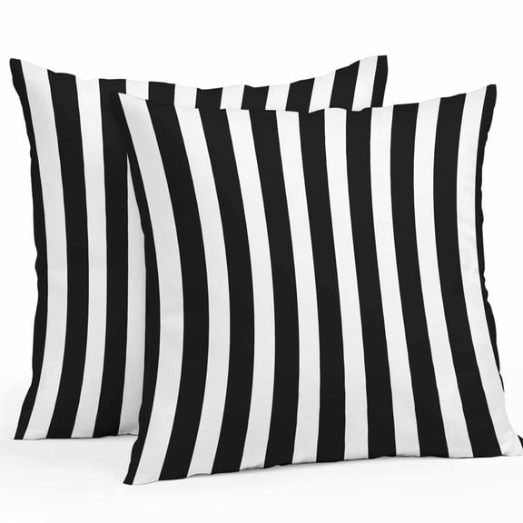 Striped Black White Outdoor Pillow Covers Set of 2 Classic Vertical Striped Simple Waterproof Throw Pillow Case Decorative Square Cushion Cover for Patio Couch Garden Balcony, 24"x24"