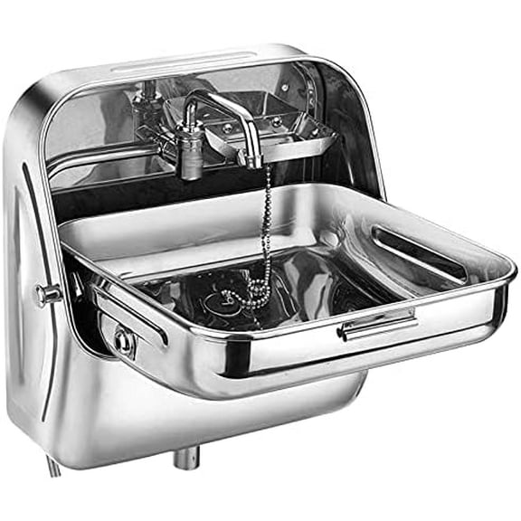 RV Sink, Portable Stainless Steel Folding Wash Basin, Collapsible Design, Wall-mounted Square RV Single Bowl Sink with Faucet for Bars, Food Trucks, Campers, Motorhomes, Boats, Vans