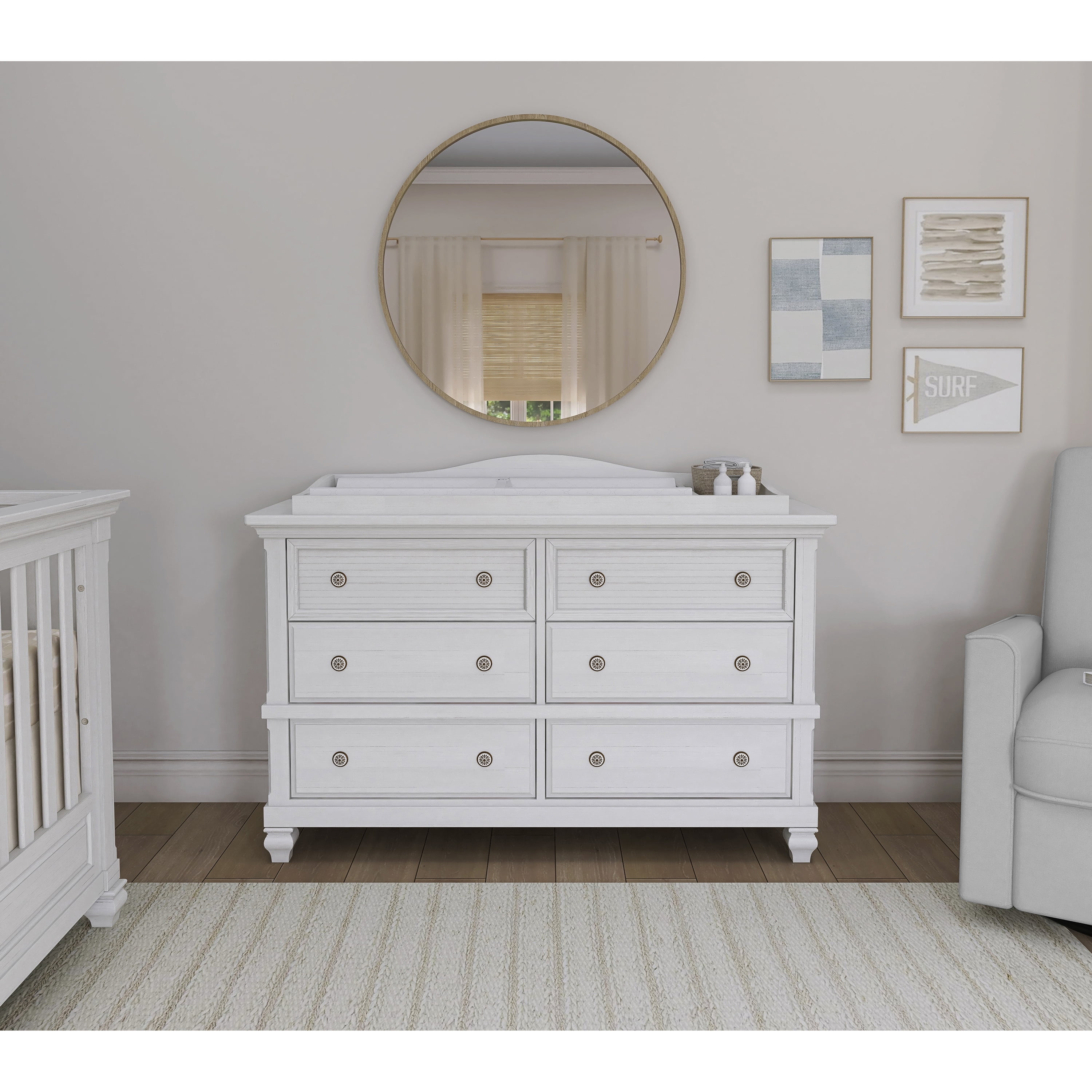 Evolur Signature Cape May Double Dresser, Weathered White, 6 Drawers
