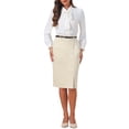 thumbnail image 2 of INSPIRE CHIC Pencil Skirt for Women Knee Length High Waisted Elegant Office Work Midi Skirts with Belt XS Apricot, 2 of 6