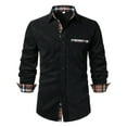 thumbnail image 1 of Blusa y camisa de manga larga con cuello vuelto para hombre, informal, de retazos a cuadros, con botones y cuello vuelto, blusa de manga larga para hombre, 1 of 7