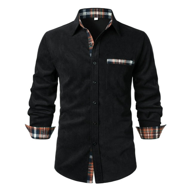 Blusa y camisa de manga larga con cuello vuelto para hombre, informal, de retazos a cuadros, con botones y cuello vuelto, blusa de manga larga para hombre