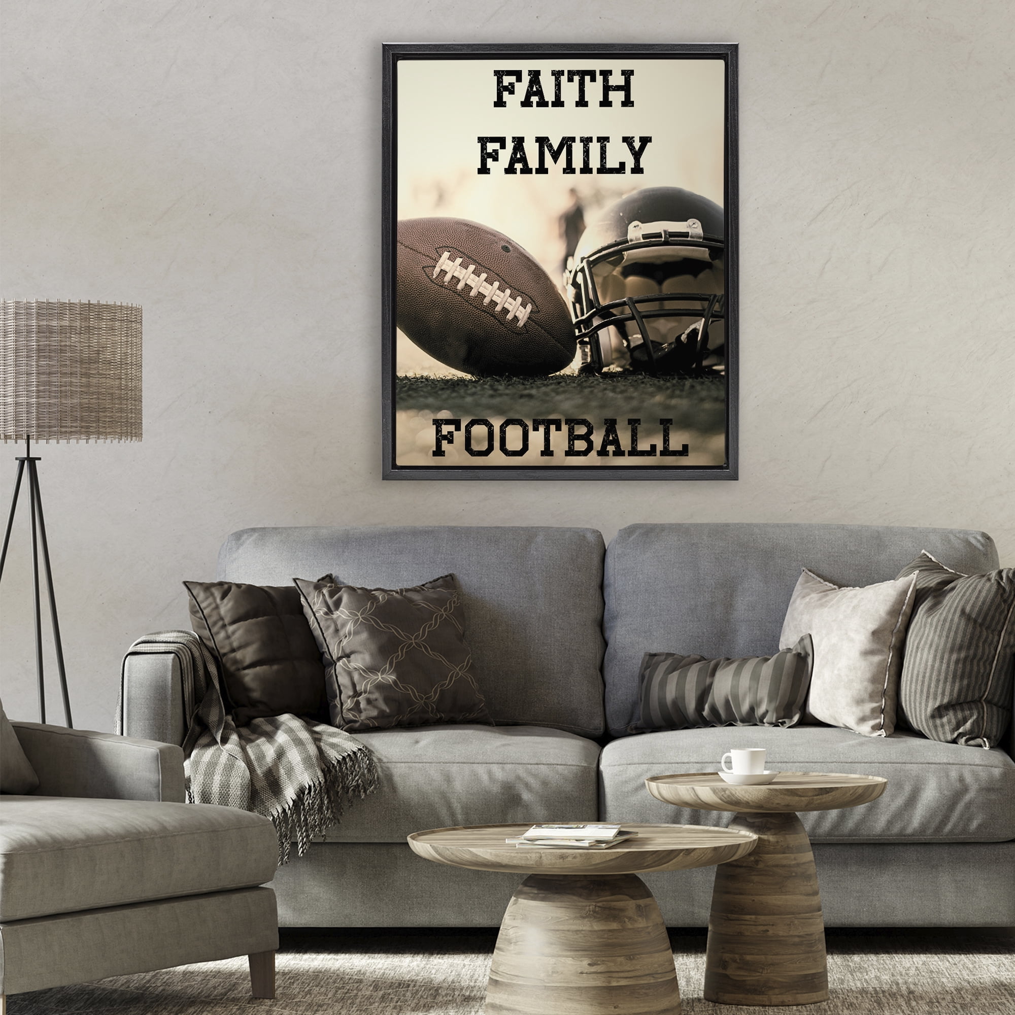 Stupell Industries Faith Family Football Black Framed Floater Canvas Wall Art, design by Jesse Keith