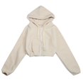 thumbnail image 4 of WEIYLL Women's Fashion Hoodies & Sweatshirts Warm Plush Short Elastic Zipper Beige Going Out Fall Tops (size M ), 4 of 8