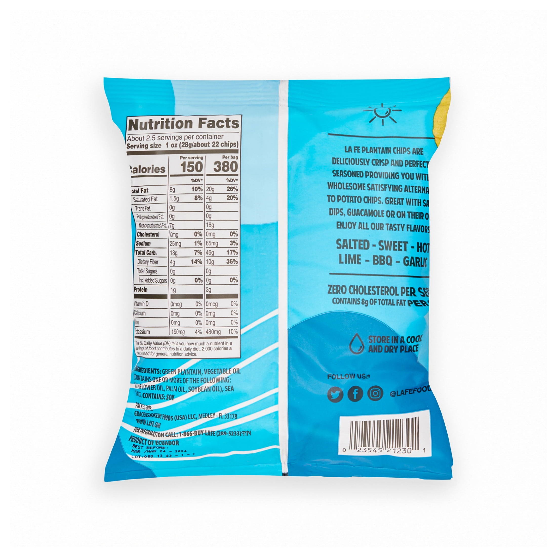 (2 pack) La Fe Green Plantain Chips. 24x3 oz Bags