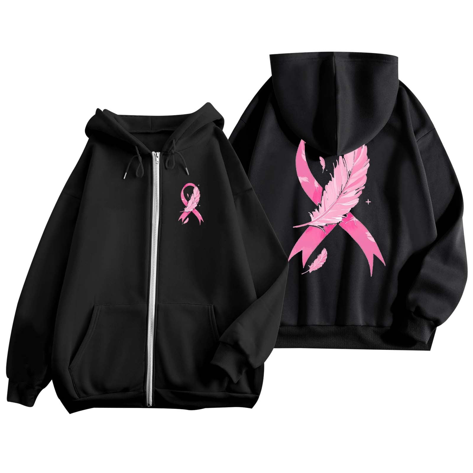 Sweat Capuche Rose Cancer Du Sein - Polaire Douce, Coupe Sport, Cordon Serrage - 7