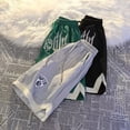 thumbnail image 2 of Pantalones cortos con letras bordadas de estilo hip hop de estilo americano para hombre, pantalones cortos deportivos de baloncesto con abertura en color de contraste, rectos y finos de, 2 of 5