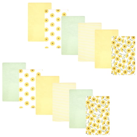Hudson Baby Girl Cotton Polyester Flannel Burp Cloths Bundle, Yellow Daisy, One Size
