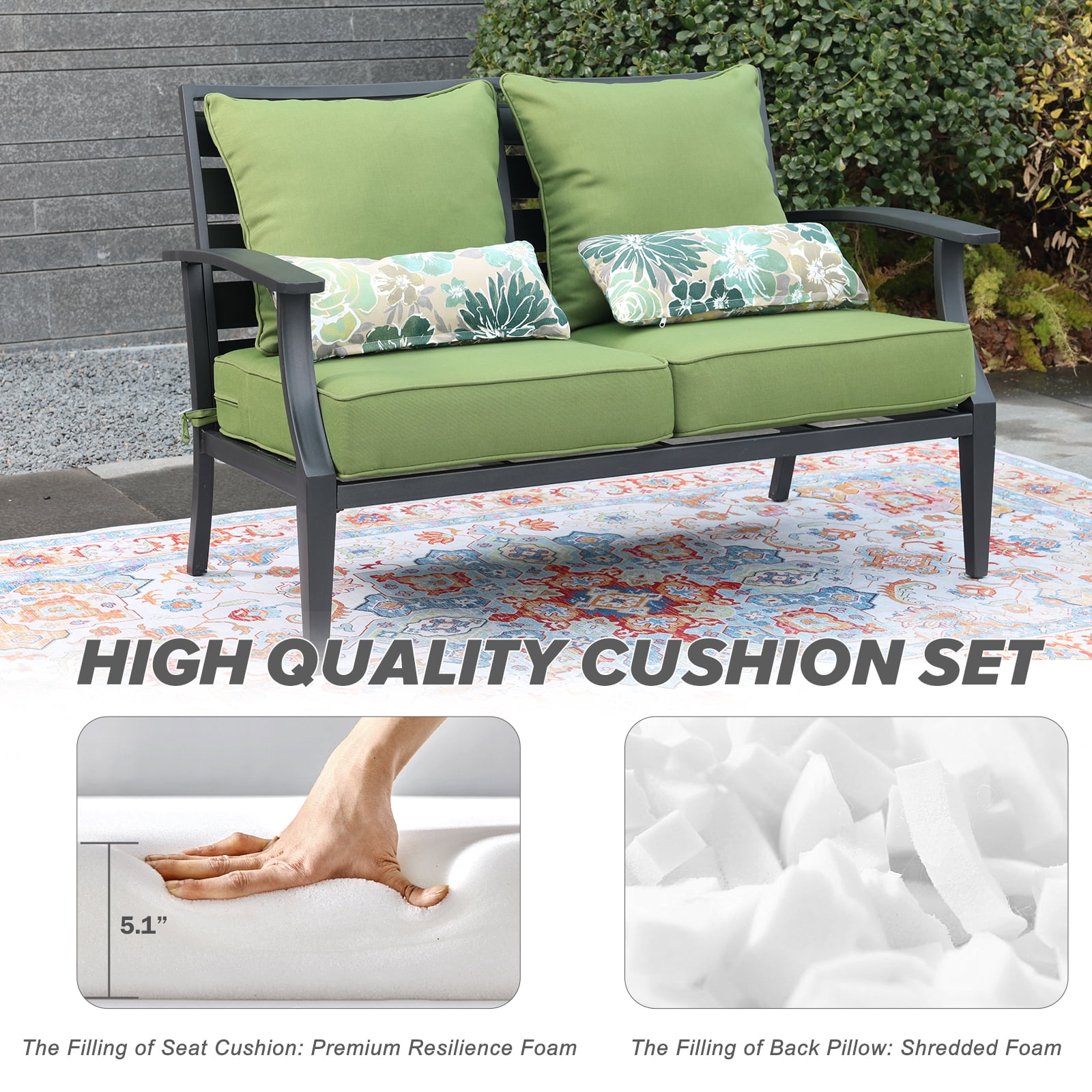 BPS 24x24x5 inch Outdoor Deep Seat Cushion, Water-Resistant Patio Furniture Cushions for Outdoor Chairs, Sofa, Couch, 2-Piece, Moss Green