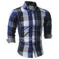 thumbnail image 1 of Camisas Hombre Manga Larga Camisa de vestir informal con botones a cuadros de manga larga a la moda para hombre (Blue, XXL), 1 of 4