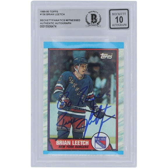 Brian Leetch New York Rangers Autographed 1989-90 Topps #136 Beckett Fanatics Witnessed Authenticated 10 Rookie Card with "Go Rangers" Inscription - Fanatics Authentic Certified