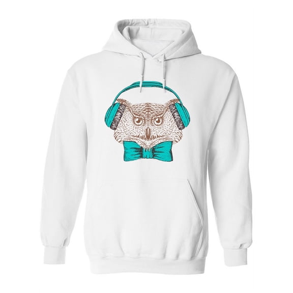 Hipster Owl Blue Headphones. Hoodie Women -Image by Shutterstock, Female XX-Large