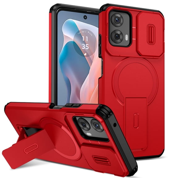 SELOZKE for Motorola Moto G Play 2024 Red Phone Holder, Magnetic Protective Phone Case