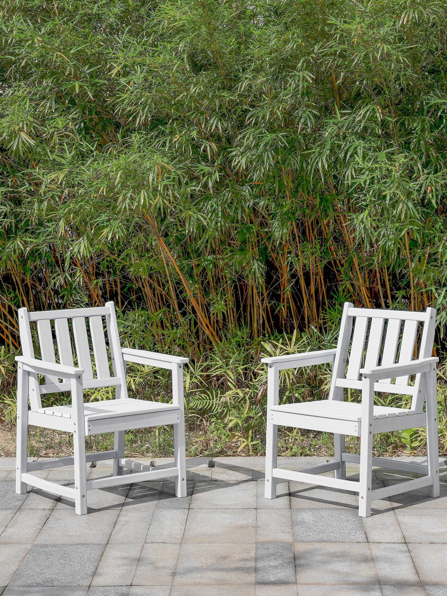 Patio Dining Chair Set of 2, HDPE Outdoor Dining Chairs with Ergonomic Backrest, All Weather Patio Chairs for Backyard, Deck, Garden, Poolside, Pearl