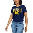 thumbnail image 4 of Women's WEAR by Erin Andrews Navy Michigan Wolverines Side Lace-Up Modest Crop T-Shirt, 4 of 4