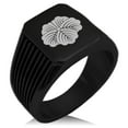 thumbnail image 1 of Stainless Steel Matsunaga Samurai Crest Needle Stripe Pattern Biker Style Polished Ring, 1 of 1