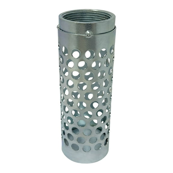 Gloxco 1-1/2" Long Style Suction Strainer, Round Hole, Zinc Plated Steel (STR-L150)