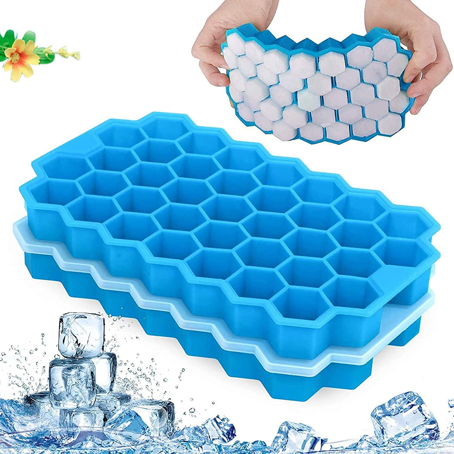 Ice Cube Trays with Lids,2-Pack 74 Ice Cubes Silica Gel Flexible and BPA  Free with Removable Lid Ice Cube Trays for Chilled Drinks, Whiskey 