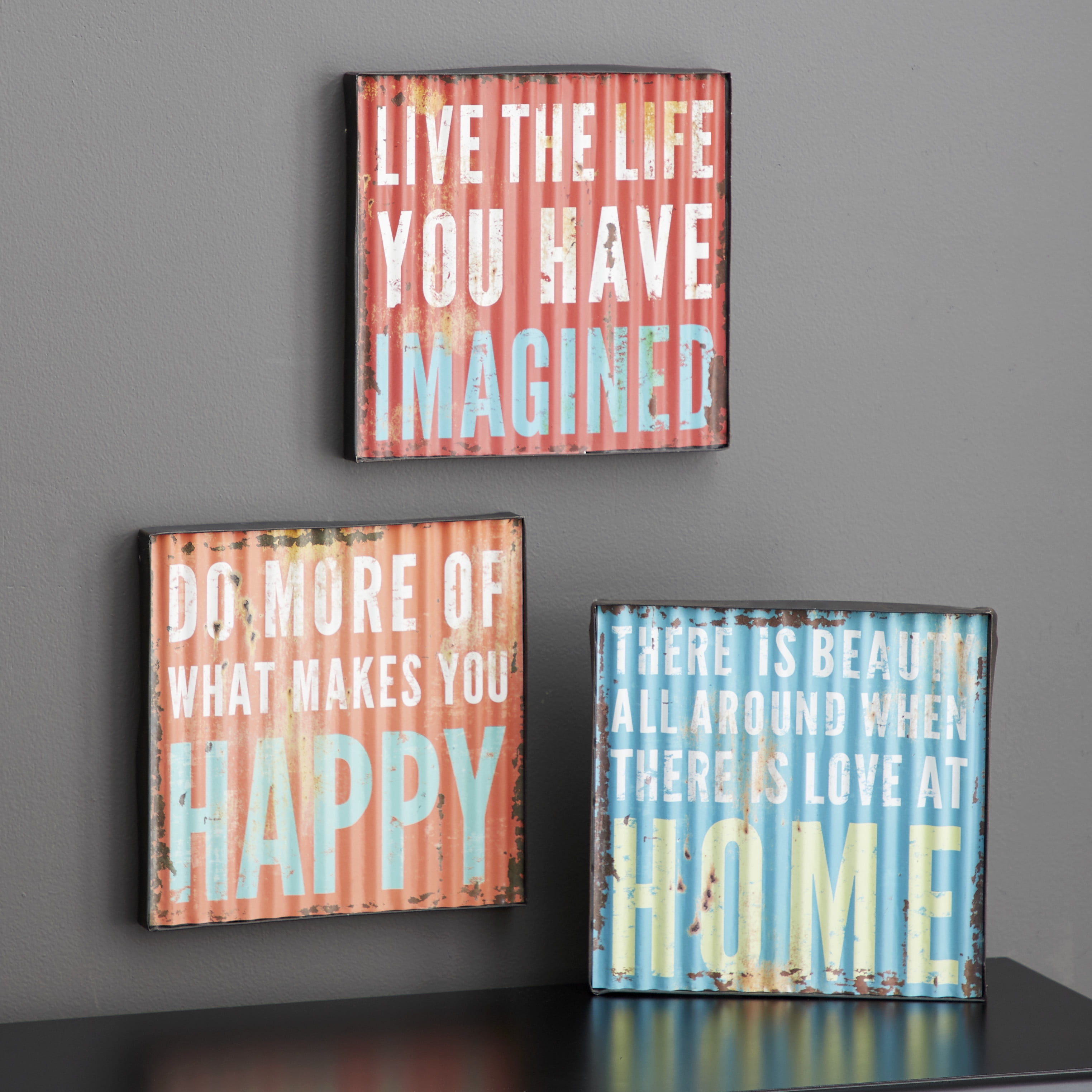 Decmode Distressed Red And Blue Motivational Metal Sign Wall Decor Set Of 3 10 X 10 Each Walmart Com Walmart Com