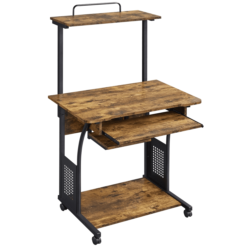 Topeakmart 2-Tier Rolling Computer Desk with Keyboard Tray, Rustic Brown