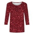 thumbnail image 5 of ClodeEU Womens Printed Sequin Seven Tenths Sleeve Round Neck T Shirts,Casual Trendy Slim Tee Tops B-Red,Womens Plus S, 5 of 5