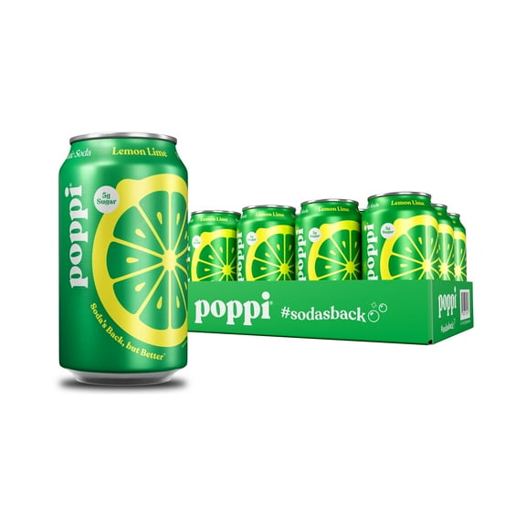 Poppi Prebiotic Soda – Lemon Lime Flavor – 12 Cans × 12 oz — Gut-Healthy Sparkling Soda with Prebiotics & Apple Cider Vinegar