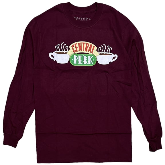 Friends TV Series Show Men Central Perk Coffee Shop Cafe Long Sleeve Tee T-Shirt (Small, Burgundy)