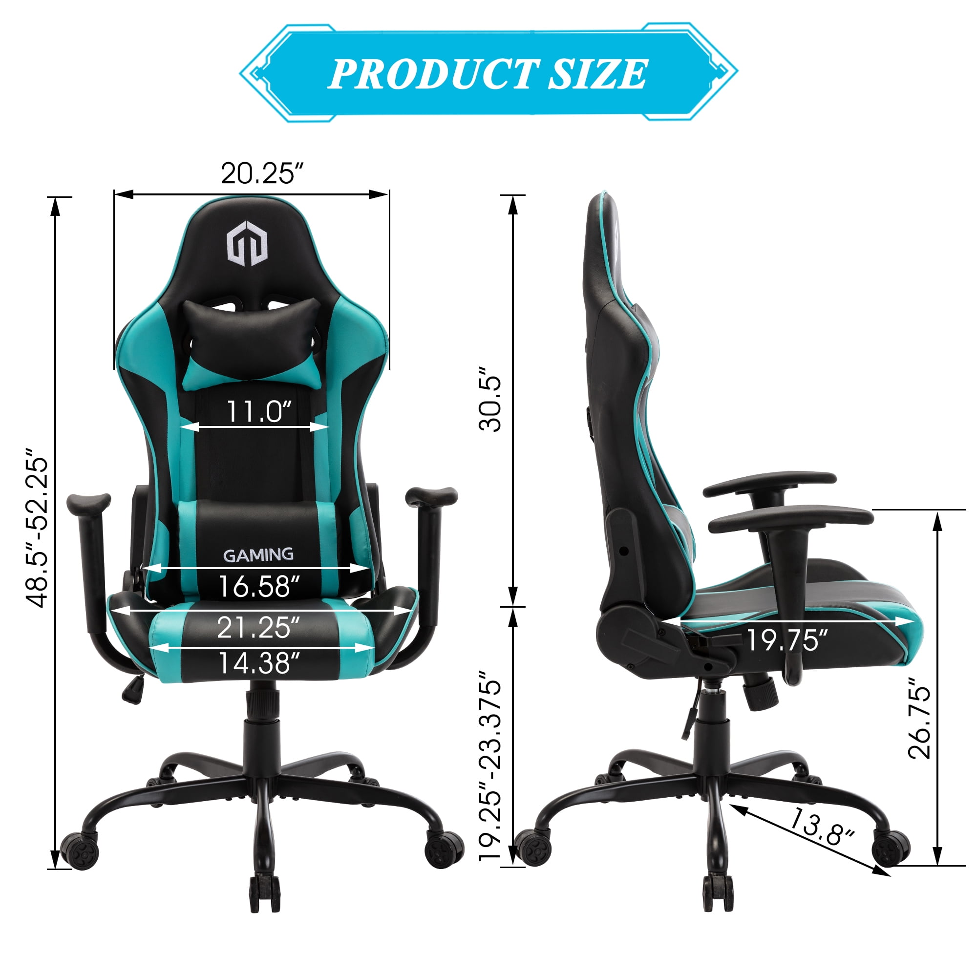 Longwin Ergonomic & Lumbar Support Swivel Gaming Chair, Green