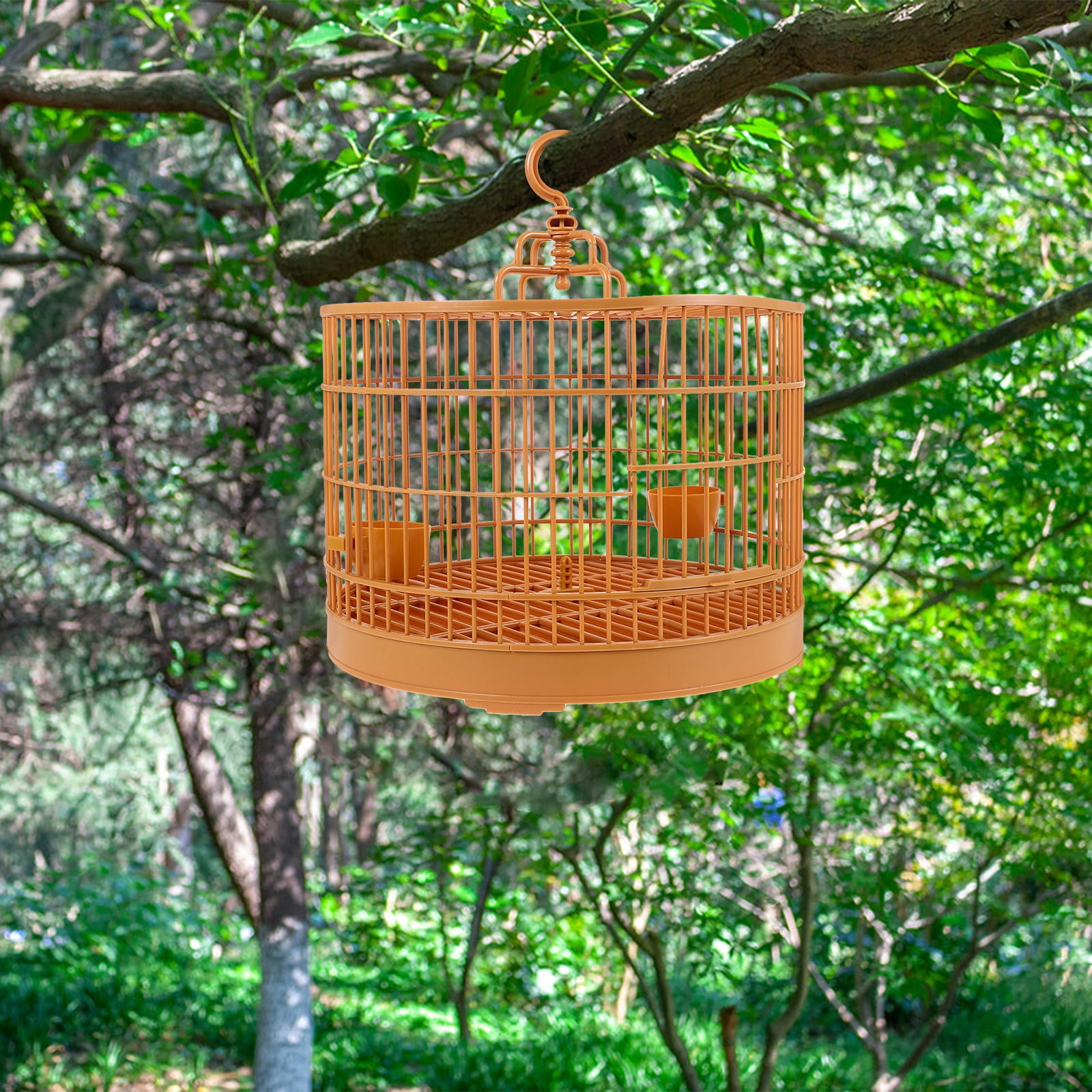 Supvox Portable Small Bird Cage in Yellow - Plastic Hanging Pet Birdcage for Birds and Small Animals, 1 Set