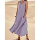 thumbnail image 1 of Vestido de verano de algodón y lino para mujer, sin mangas, con cuello redondo y bolsillos, 1 of 6