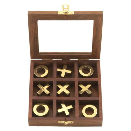 Decmode Wood and Brass Tic Tac Toe, Multi Color