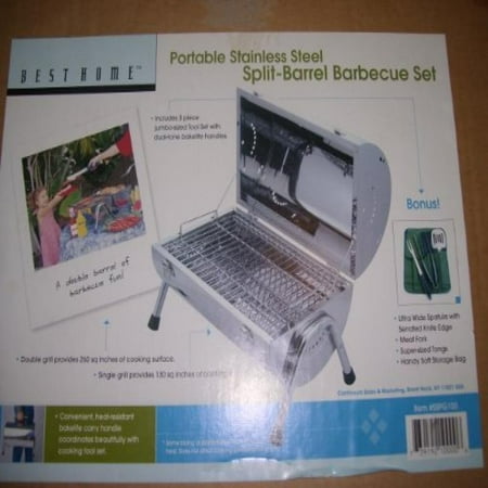 UPC 739192100006 product image for Portable Stainless Steel Split Barrel Barbecue Set | upcitemdb.com