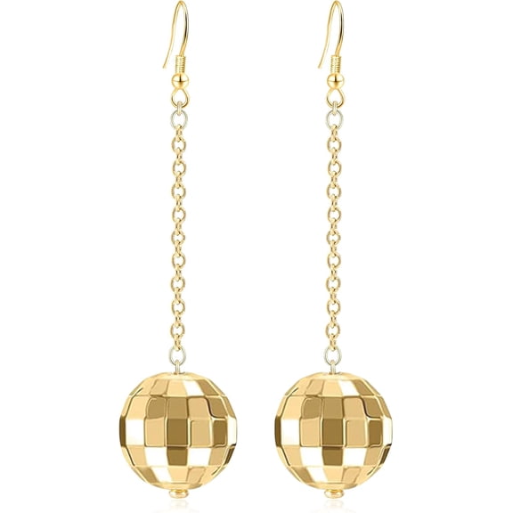 70s 80s Vintage Dainty Acrylic Disco Ball Lightweight Dangle Drop Earrings Sparkly Silver Chain Mirrorball Hook Earrings for Women Party Dance Accessories