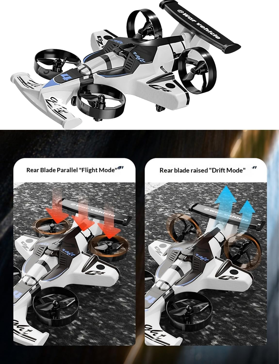 Rechargeable Dual-Mode Car Drone, 2 in 1 Flying RC Car Drone, 360° High Speed Drift Stunt Cars, 3 Speeds Adjustable, Dual Land & Air Modes, Cool Light Show