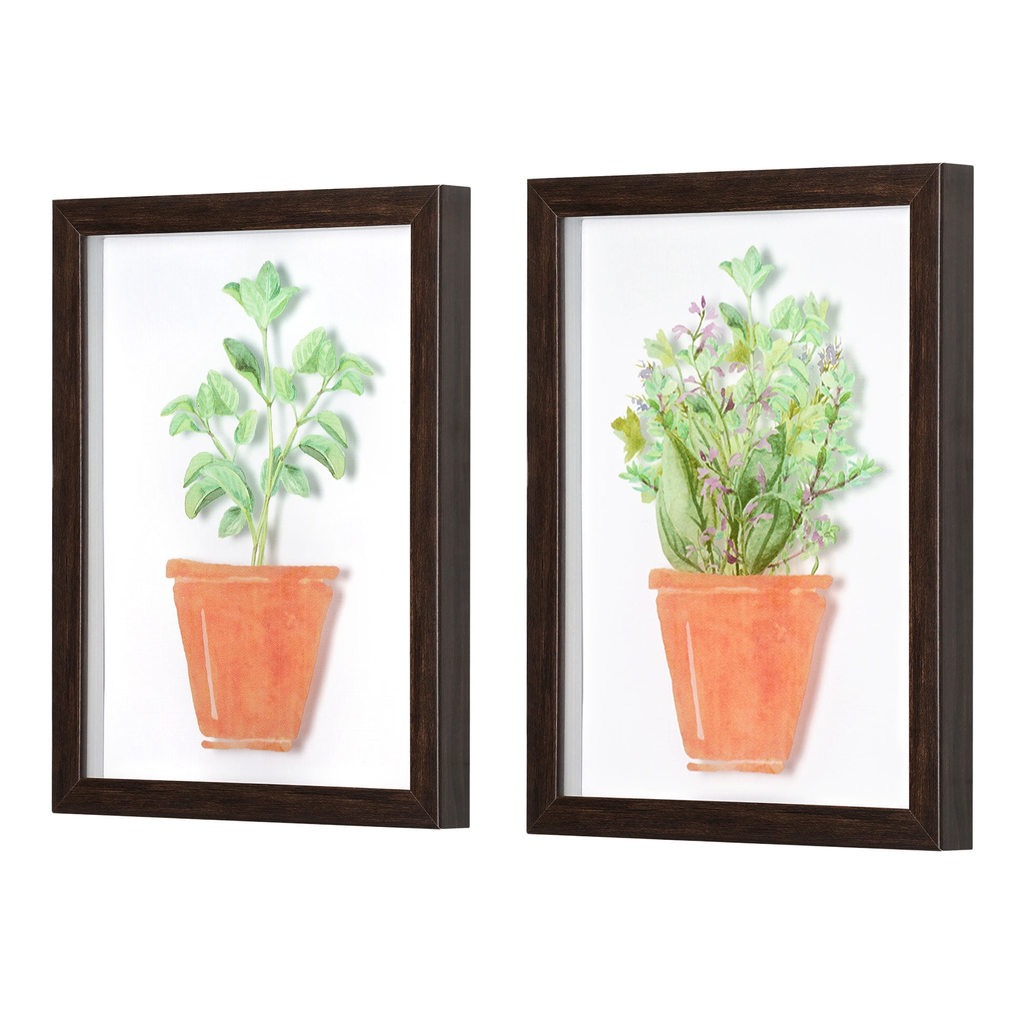 Crystal Art Gallery Contemporary Potted Plants Set of 2 Framed Glass Prints, Greens