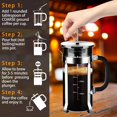 thumbnail image 5 of YMMIND Cafetera de prensa francesa Prensa de café de acero inoxidable 304 de 12 oz, con sistema de 4 filtros, vidrio de prensa francesa de borosilicato de espesor resistente al calor, émbolo de café d, 5 of 5