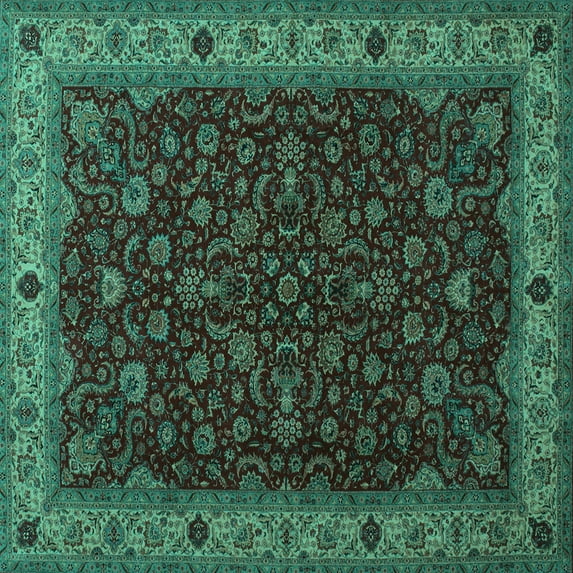 Ahgly Company Indoor Square Persian Turquoise Blue Traditional Area Rugs, 5' Square