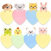 Cute Sticky Notes Animal, 8 Pack Cute Cartoon Sticky Notes, Kawaii Sticky Notes, Heart Sticky Notes, Flags Self-Stick Memo Pads, for Reminders Office Home Kids Students Roommates Tab Gifts Small