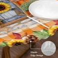 thumbnail image 3 of Fall Pumpkins Round Tablecloth, Fitted Table Cover with Elastic for 45"-54" Round Tables, Thanksgiving Sunflowers Rustic Orange Plaid Table Cloth Outdoor Indoor Dinning Party Waterproof Tablecloths, 3 of 7