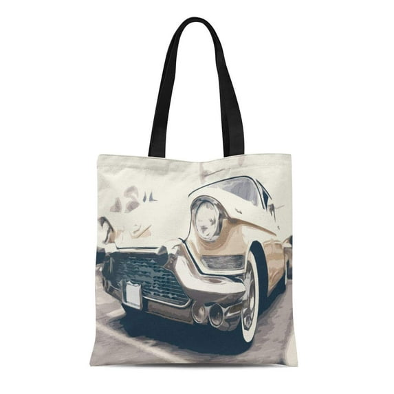 KDAGR Canvas Tote Bag Garage Cream Colored Classic Car in Simple Motor Engine Reusable Handbag Shoulder Grocery Shopping Bags
