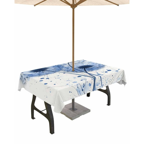 nqOlkjepod Watercolor Dandelion Outdoor Tablecloth with Umbrella Hole & Zipper, Botanical Country Nature Flower Rectangle Table Cover 60x102 Inch, Dining Waterproof Table Cloth Protector for Patio